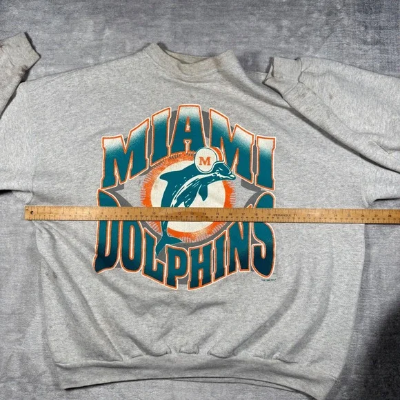 Miami Dolphins Sweatshirt Mens 2XL Gray Vintage 1995 NFL Crewneck Wave Spell Out - Picture 14 of 15